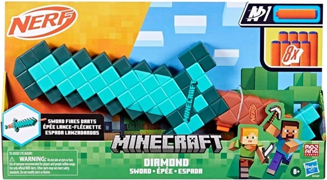 Nerf Minecraft diamant-sværd Diamond Sword med skum-pile - 1 stk.