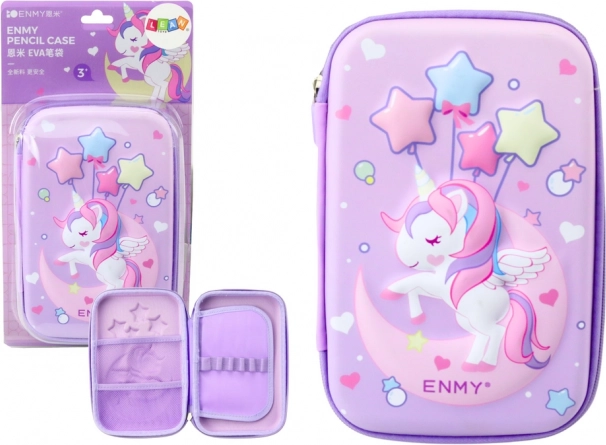 Stor 3D penalhus med enhjørning, lilla 23 × 15 × 5 cm