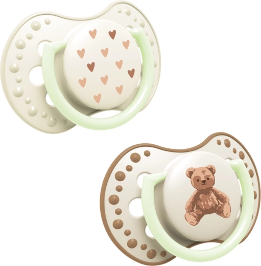 Lovi selvlysende silikone dynamisk sut Teddy love 6–18 m, 2 stk.