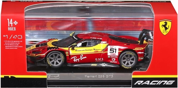 Bburago Ferrari Racing 296 GT3 2025 rød #51 1:43 - 1 stk.