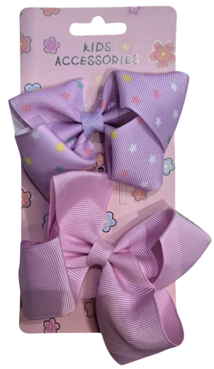 Pink sæt hårspænder med sløjfer rosa og lilla - 2 stk.
