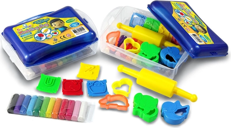 Kreativ modellervoks i 12 farver med tilbehør i boks