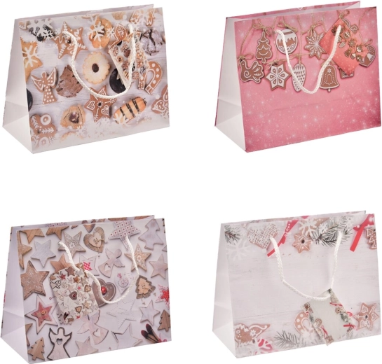 Gavepose med julemotiv “konfekt” 23 × 10 × 18 cm, mix af 4 motiver