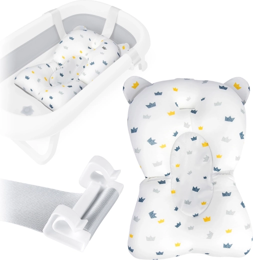 Badepude til babybadekar RICOKIDS – hurtigtørrende ergonomisk indsats, hvid‑blå