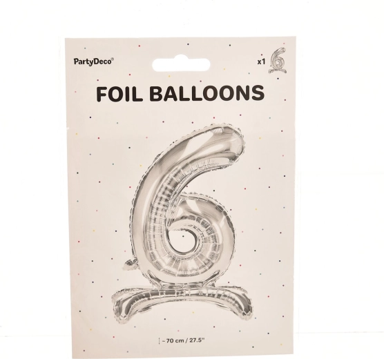 Stående folieballon tal 6 sølv 70 cm