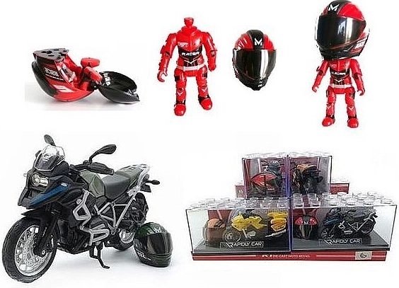 Motorcykel med hjelm og rytterfigur (1:14)