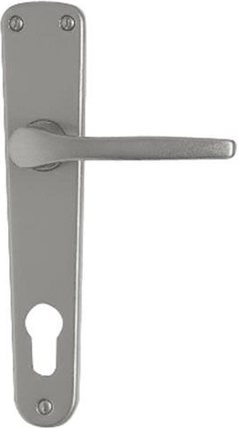 Dørhåndtag med skilt MONET til cylinder 72, aluminium, sølvfarvet