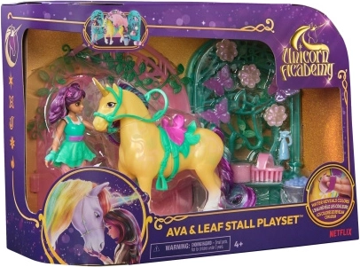 Unicorn Academy-sæt med figuren Ava og enhjørningen Leaf med port og tilbehør