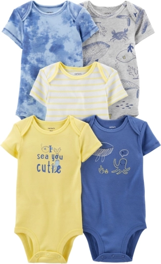 Carter's bodystockings med korte ærmer blue ocean til drenge, 5 stk. (3 måneder)