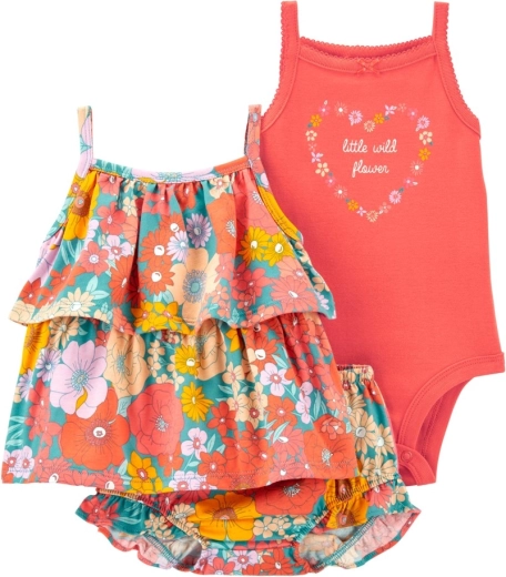 Carter's pigesæt: top, body og shorts Orange Flowers (6 måneder)