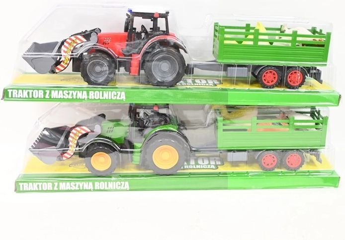 Traktor med frontlæsser og dyrefigurer