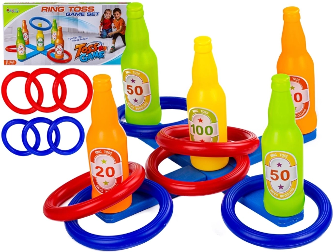 Ringo-kastespil med farvede flasker med point