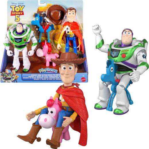 Mattel Disney Pixar Toy Story 5 figursæt med Woody og Buzz Lightyear Hi-Tech + 2 ponyer