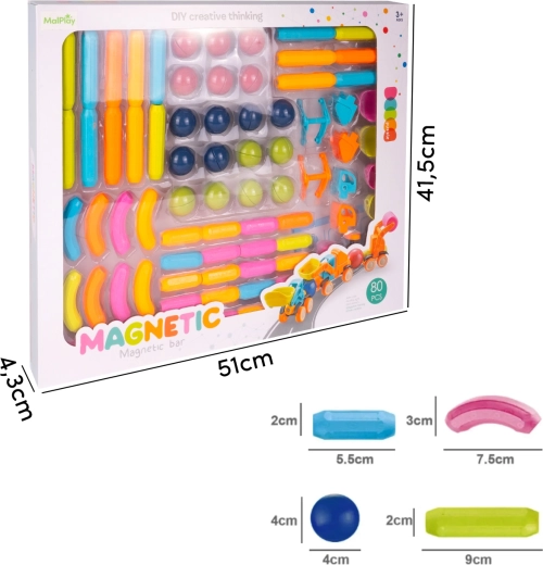 Magnetisk 3D byggesæt, 80 dele