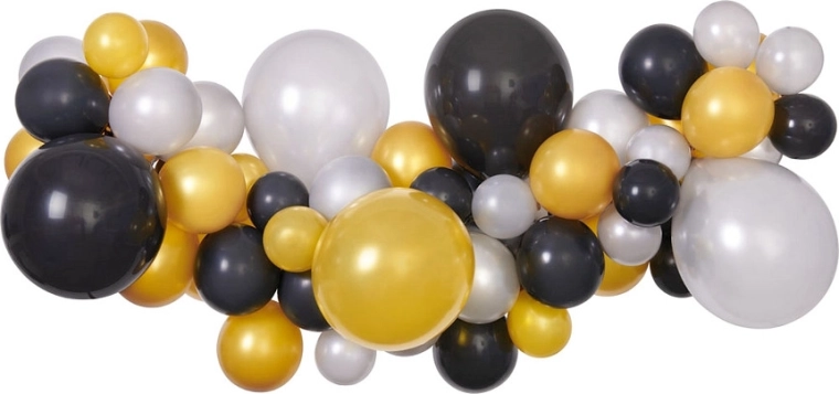 Sæt til ballon-girlande sølv-guld-sort