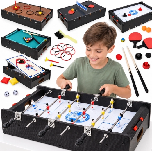 Multifunktionelt spillebord 6 i 1 med elektrisk airhockey