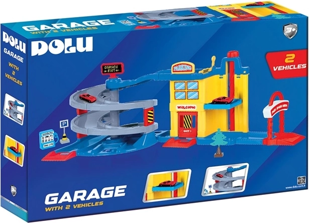 DOLU børnegarage med rutsjebane og 2 legebiler