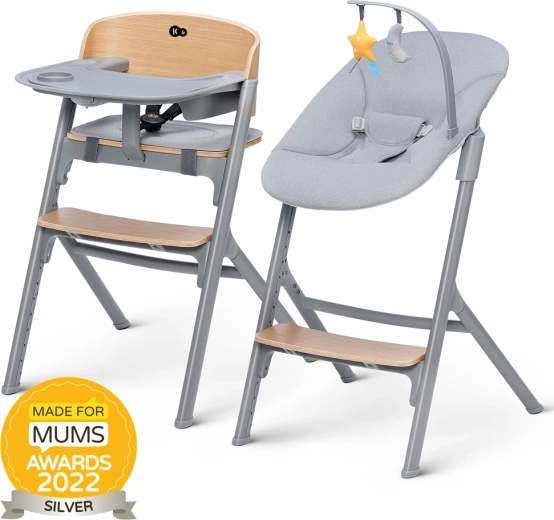 Kinderkraft Select sæt: spise-/højstol Livy Oak og Calmee Premium skråstol