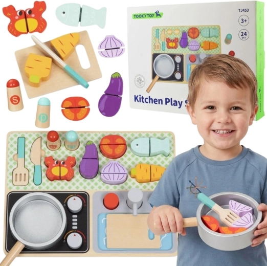 Legekøkken i træ med tilbehør Tooky Toy lille kok