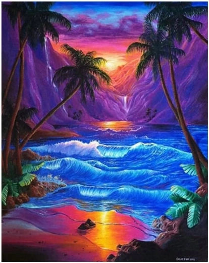 Diamantmaleri Solnedgang under palmerne 30 × 40 cm