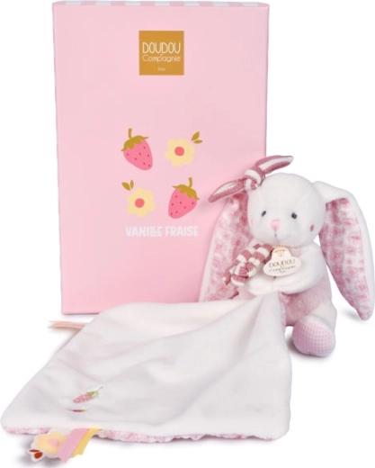 Doudou gavesæt med blød plyskanin med tæppe 10 cm rosa