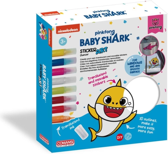 Baby Shark kreativt sæt til vinduesklistermærker og malebilleder med farver