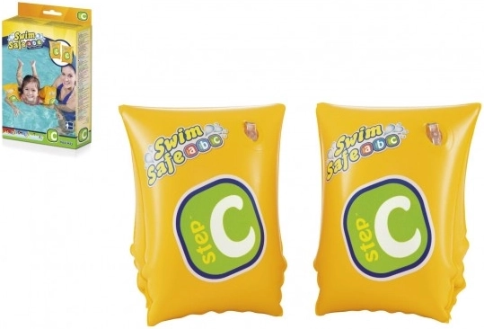 Oppustelige Swim Safe ærmer gule 2 kamre 25x15 cm i æske 12x19,5 cm fra 3-6 år