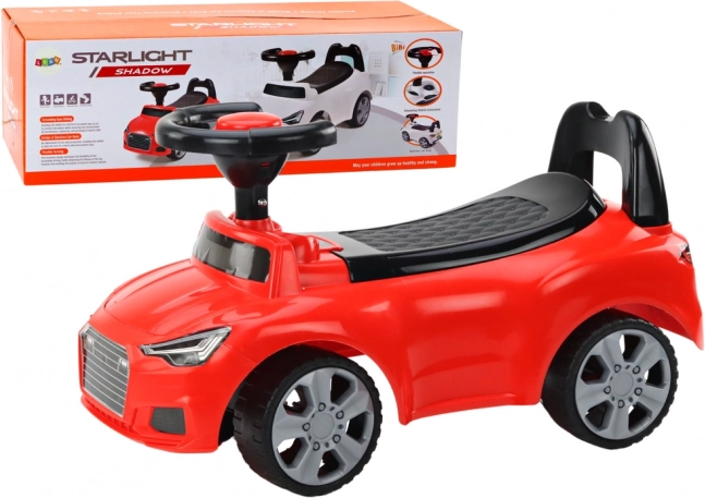 Gåbil med ryglæn, horn og opbevaringsrum – rød