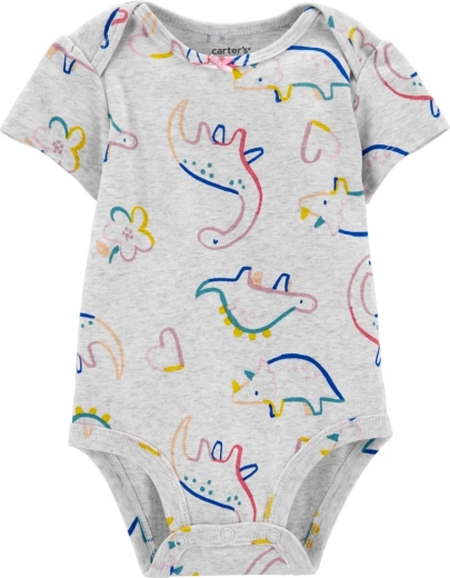Carter’s babybody med korte ærmer Grey Dino til pige, størrelse 56 (S)