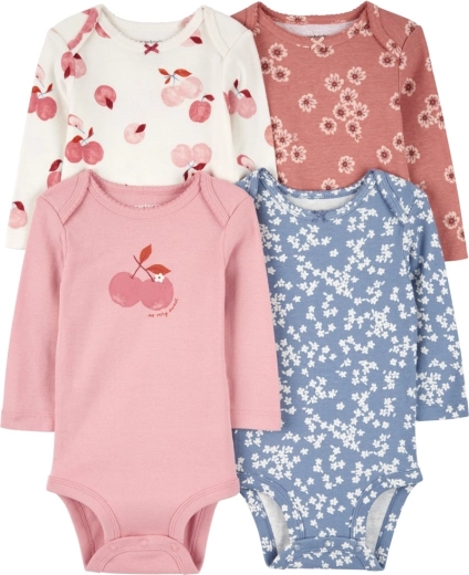 Carter’s body til spædbørn med lange ærmer Pink/Blue Floral, 4 stk., str. 56 (NB)