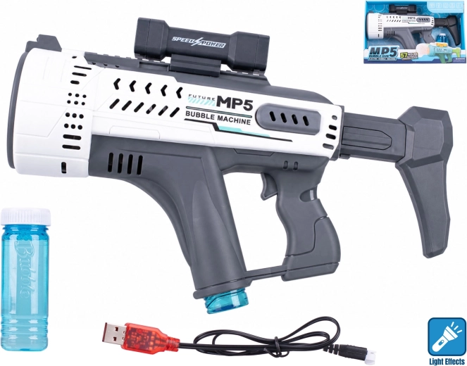 Hvid boblepistol i MP5-stil med lyseffekt 44 cm