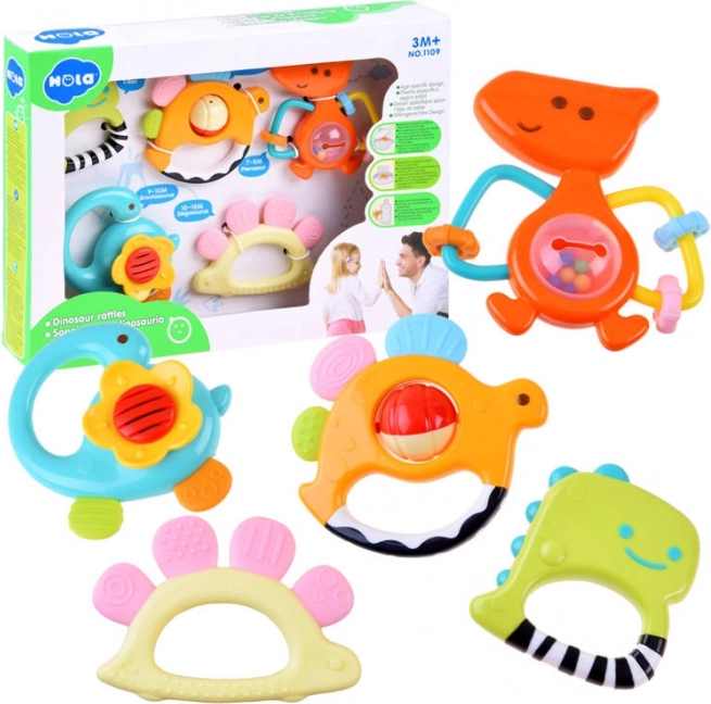 Sæt 5 raslere og bideringe Dinosaurer