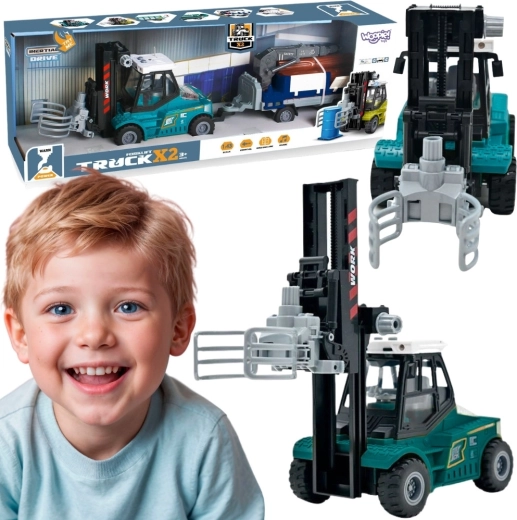 WOOPIE gaffeltruck med trailer og kran med lys og lyde