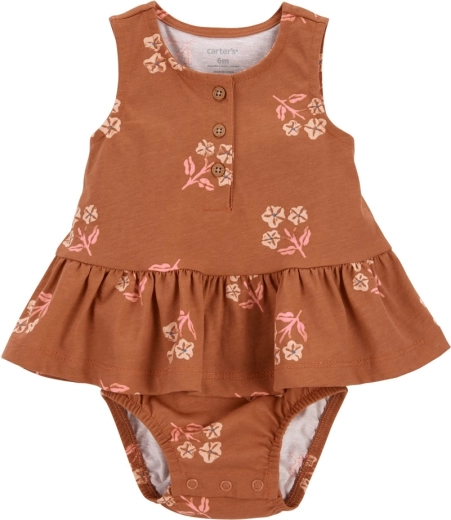 Carter's pige bomuldsbody uden ærmer med flæse brown flowers