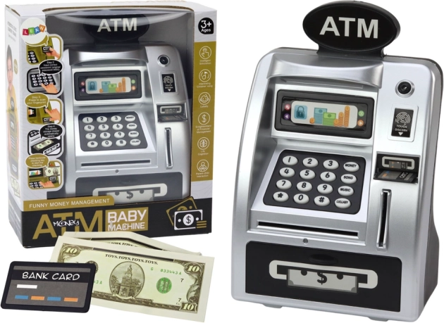 Børne-pengeautomat til opsparing sølv-sort