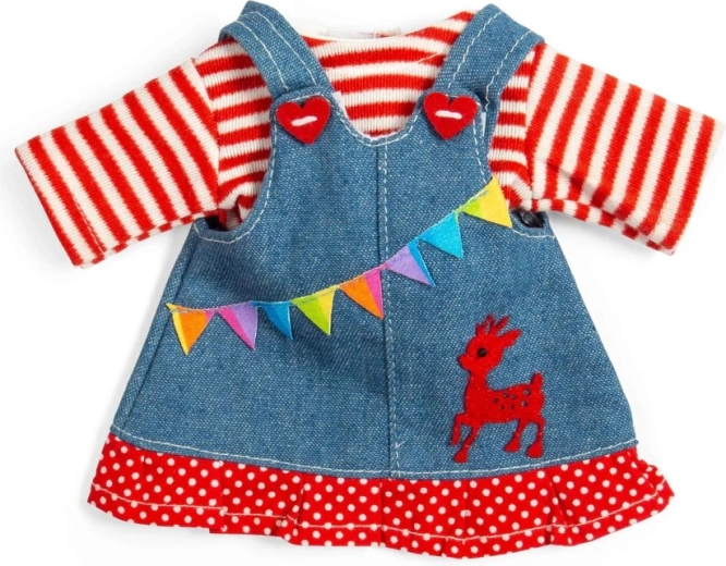 Bigjigs Toys denimkjole med smæk og stribet T-shirt til dukke 28 cm