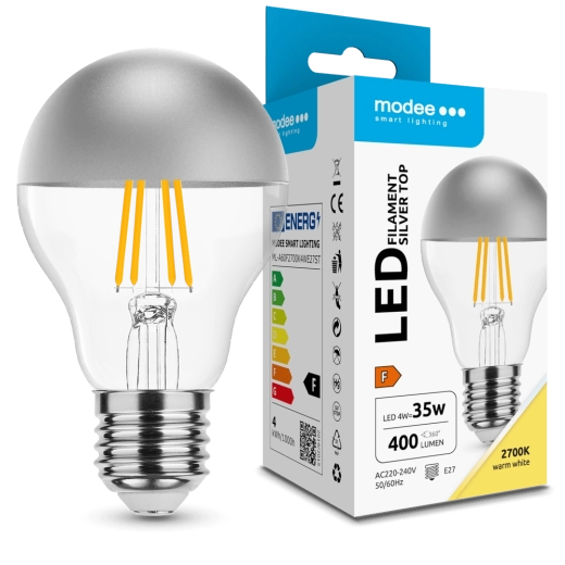 Modee LED pære Filament A60 Silver Top 4W E27, 2700K, 400 lm