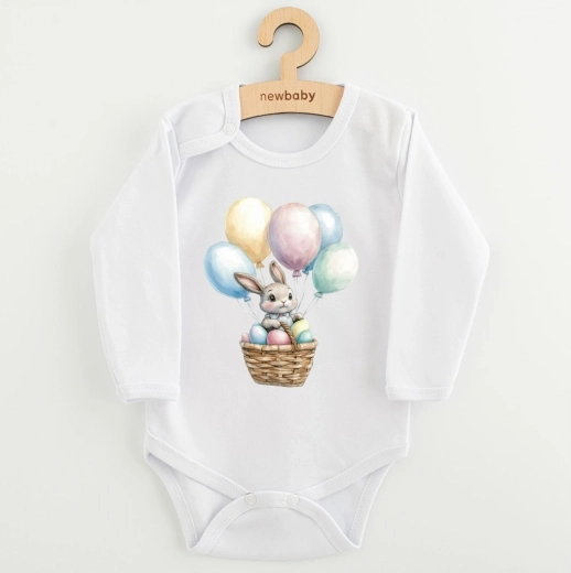 Babybody med print New Baby kanin med balloner, langærmet