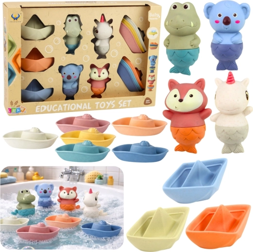 Sæt med gummibadelyg – dyr og både, 13 dele