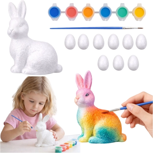 Kreativt påskesæt med flamingoæg og en kanin til maling