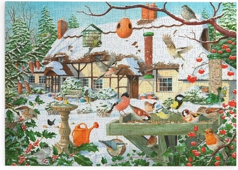 House of Puzzles Vinterfodring af fugle puslespil med 500 ekstra store brikker