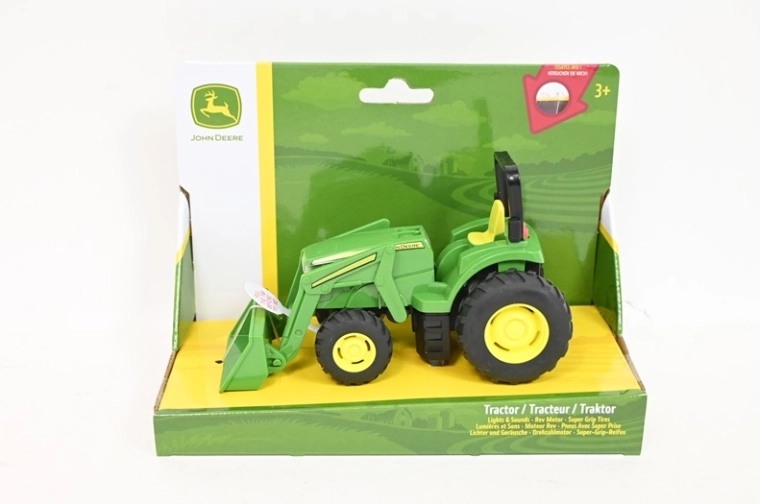 Tomy John Deere mini-traktor med frontskovl, lys og lyde