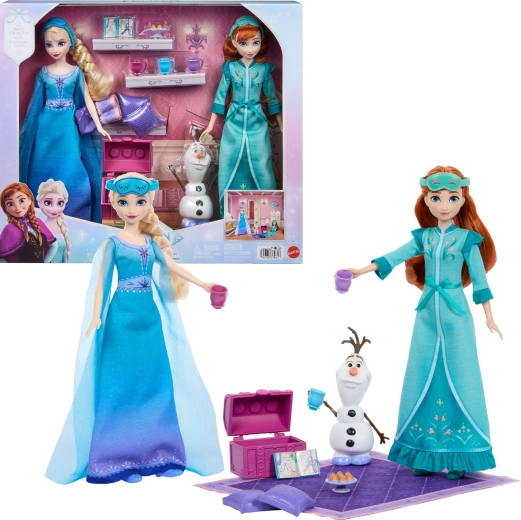 Mattel Disney Frozen pyjamasparty – dukke-sæt med Anna og Elsa med Olaf og tilbehør