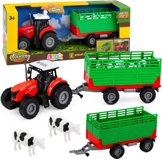 Traktor med aftagelig dyretransporttrailer med lys og lyde (4 dele)