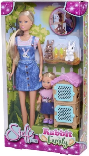 Dukken Steffi og Evicka med Kaninfamilien