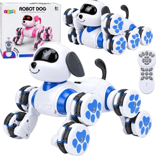 Interaktiv robotisk hund med fjernbetjening, 8 hjul og LED