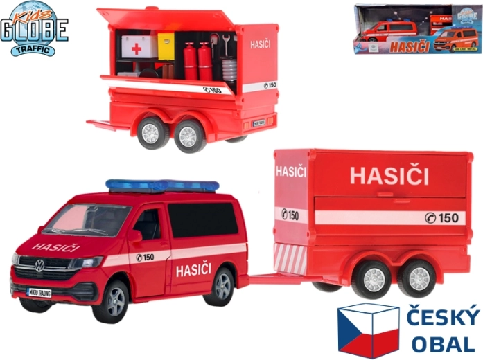 Kids Globe Traffic brandvæsnets Volkswagen varevogn med trailer, tjekkisk design