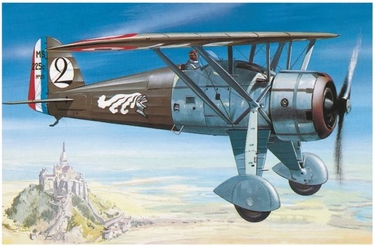 Model Morane Saulnier MS 225 1:72 9,2x15,4 cm i æske 25x14,5x4,5 cm