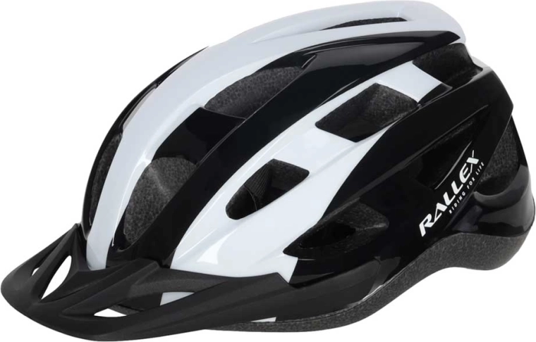 Cykelhjelm RALLEX med justering, sort/hvid, størrelse L (58–62 cm)