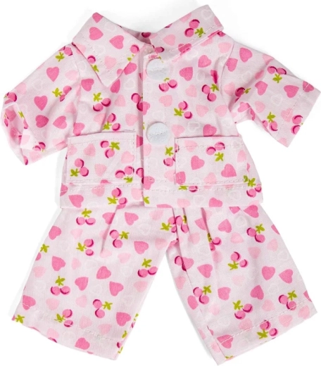 Bigjigs Toys lyserød pyjamas med hjerter og kirsebær til dukke 28 cm